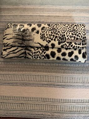 Kenneth Cole Reaction Black & White Animal-Print Fold over Clutch Wallet